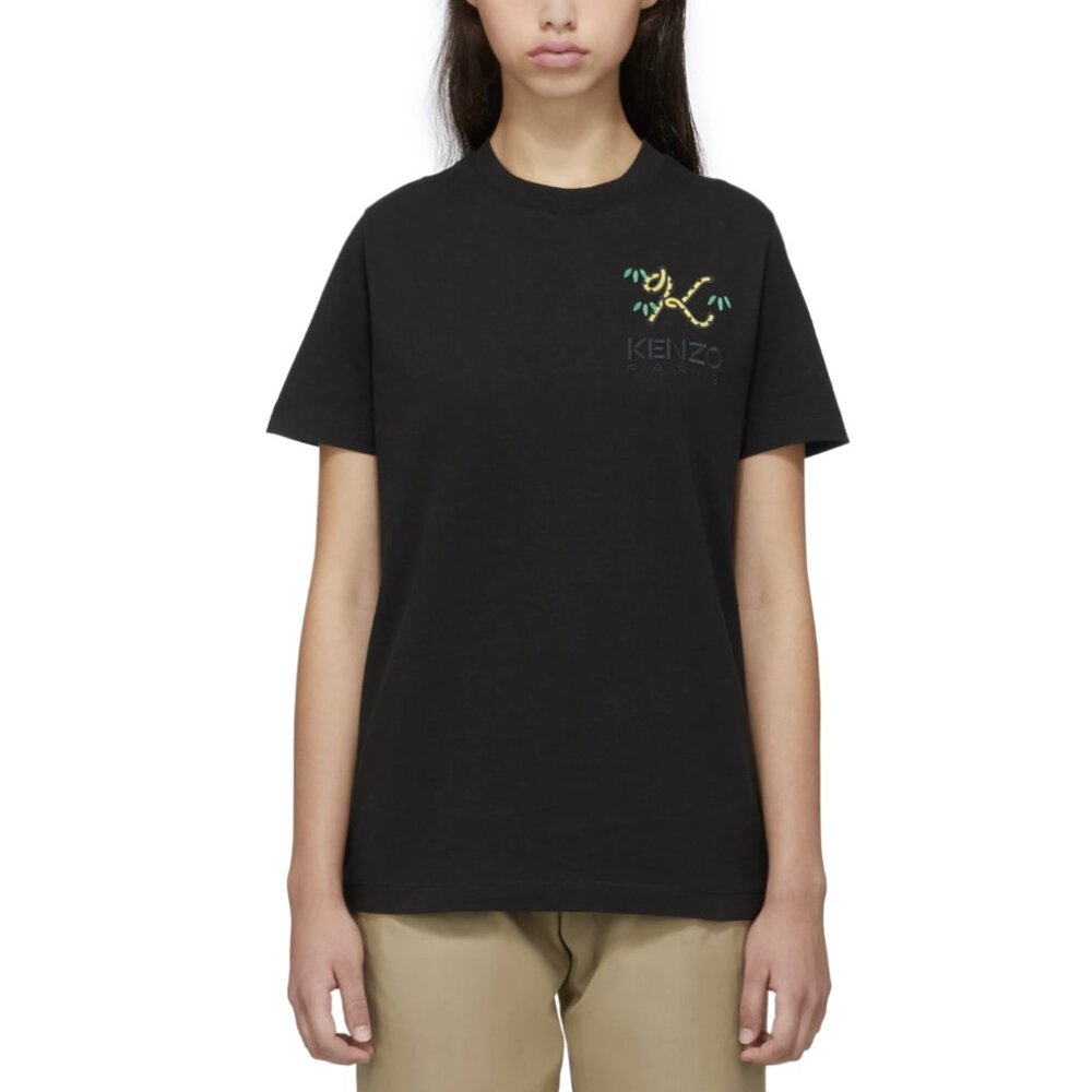 Kenzo Paris Black 'Tiger Tail K' Logo Loose T-Shirt 100% Cotton Crew Size Large